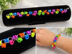 Neon Dangle Nut Bracelet | Adjustable 7.25” | 80s Retro Statement Jewelry | New